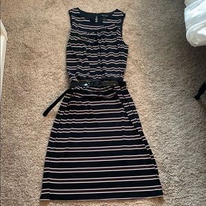 White House Black Market Belted Dress 14 Stripe